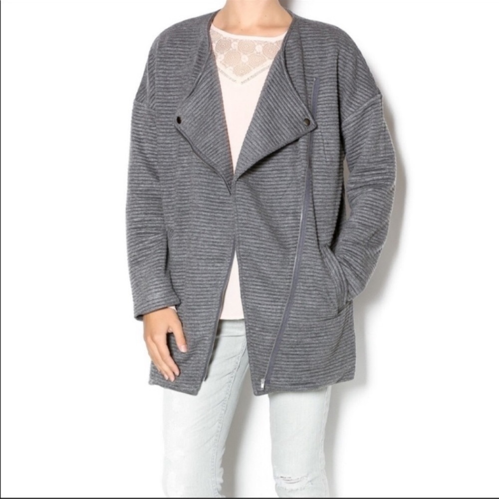 Minkpink Oversized Gray Ribbed Biker Jacket
